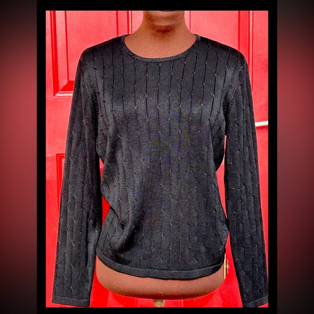 TALBOTS sS 💯SILK cable knit crewneck-looks NEW-great classic layering staple-